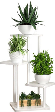 Supporto per Piante Multitier - Supporto Multifunzionale per Interni ed Esterni, Adatto per Sala, Bagno e Balcone (4 Livelli Bianchi)