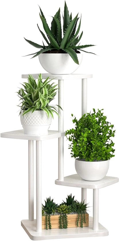 Supporto per Piante Multitier - Supporto Multifunzionale per Interni ed Esterni, Adatto per Sala, Bagno e Balcone (4 Livelli Bianchi)