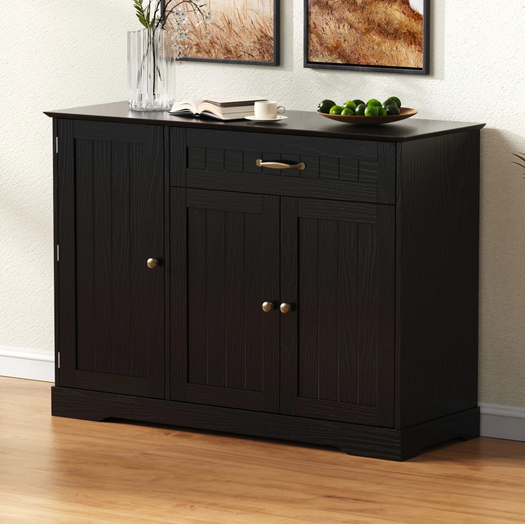Credenza nera in MDF con 3 ante, cassetto e ripiani regolabili