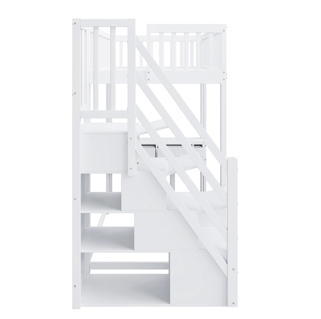 Letto a soppalco 90x200 cm con tavolo multifunzione in legno bianco