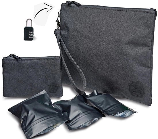 Contenitore e contenitori geurbestenti mini e grande + 3 contenitori geurbestenti e chiusura - Accessori con rivestimento di carbone attivo (logo nero)