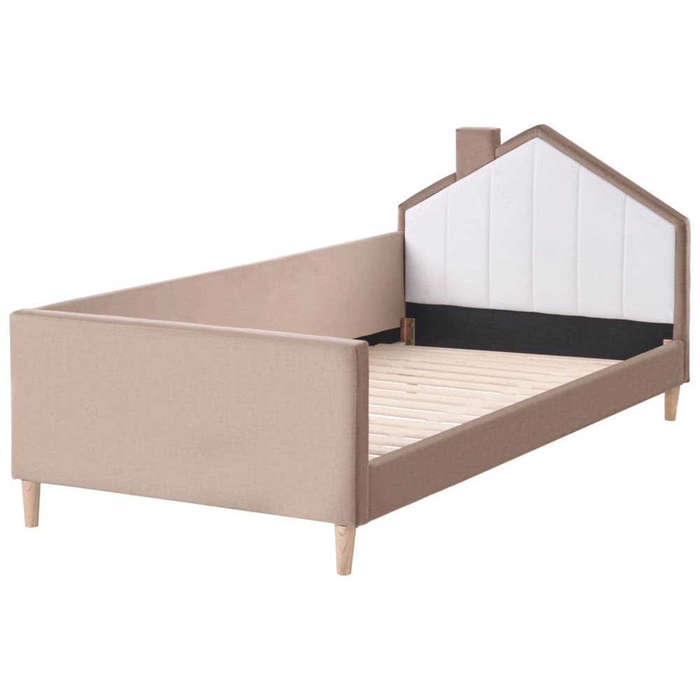 Letto singolo in velluto marrone con base a doghe 90 x 200 cm Camera Moderna Tradizionale