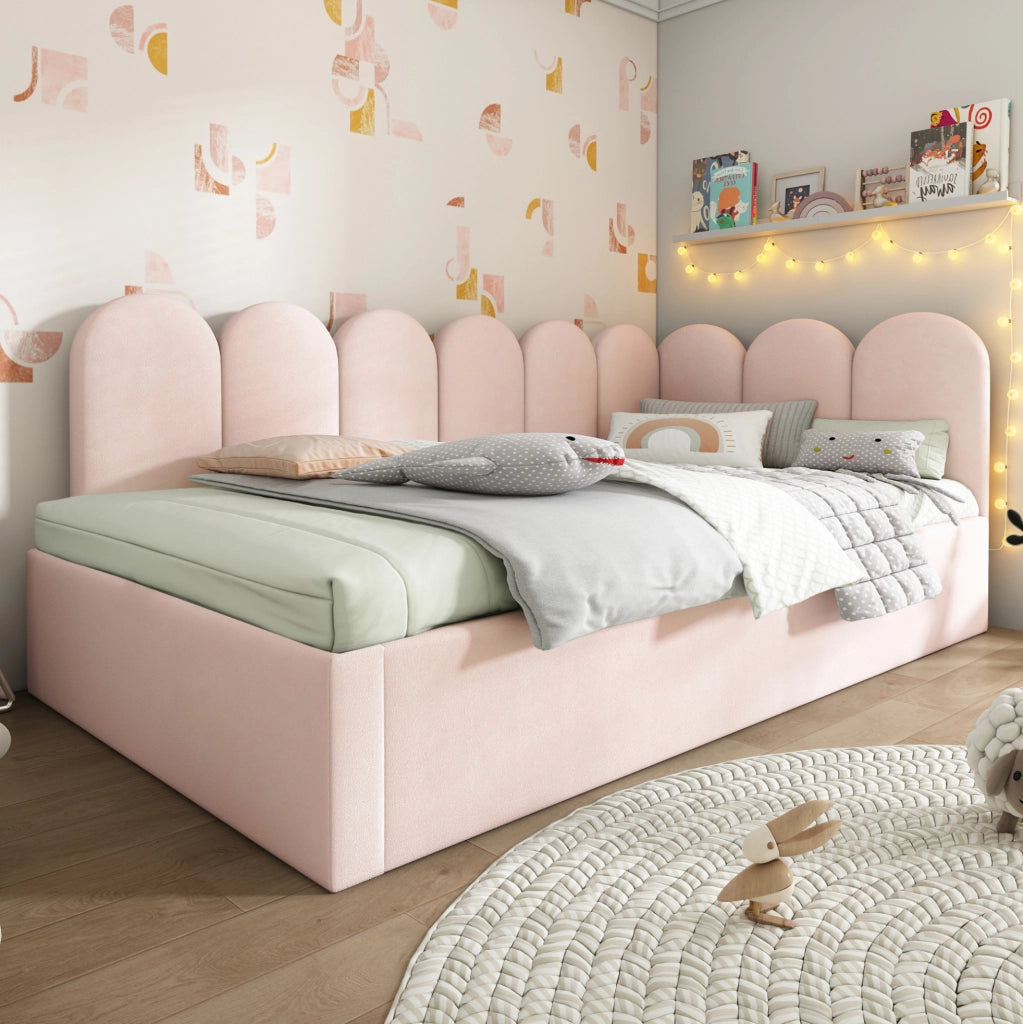 Letto daybed imbottito con letto estraibile 90x200/90x190 cm in velluto rosa