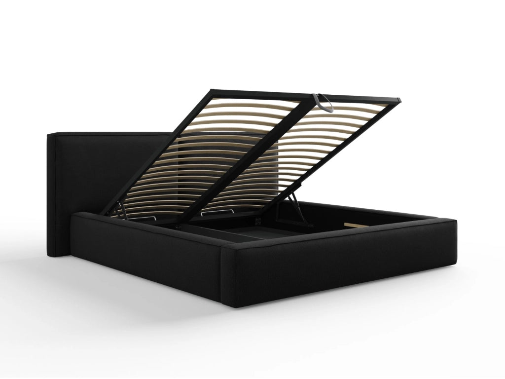 Cosmopolitan Design - Letto a cassettone con testiera doppia "Arendal" 180x200cm in tessuto strutturato nero 
