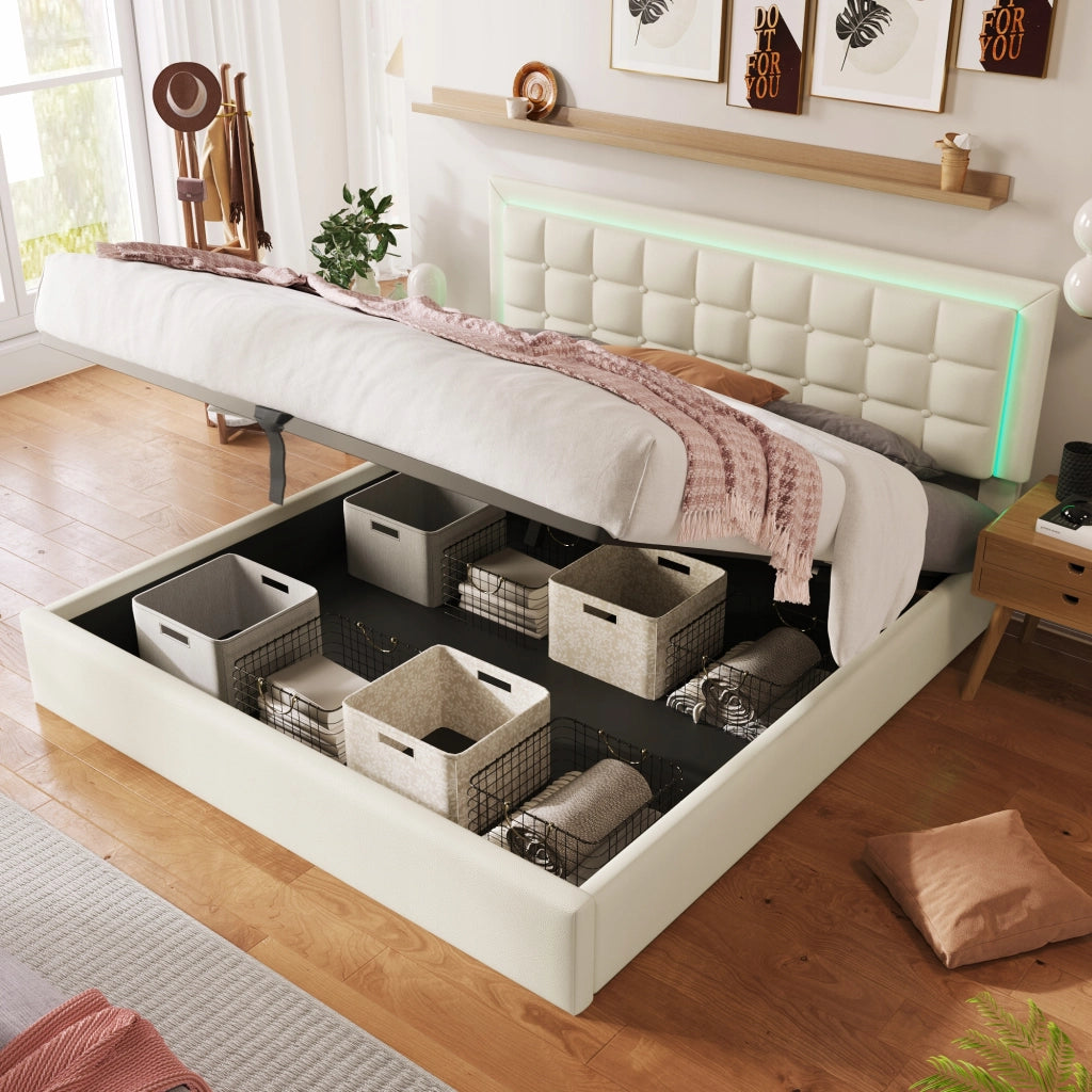 Letto imbottito con illuminazione LED - Xylo - 160x200 - Pelle sintetica bianca
