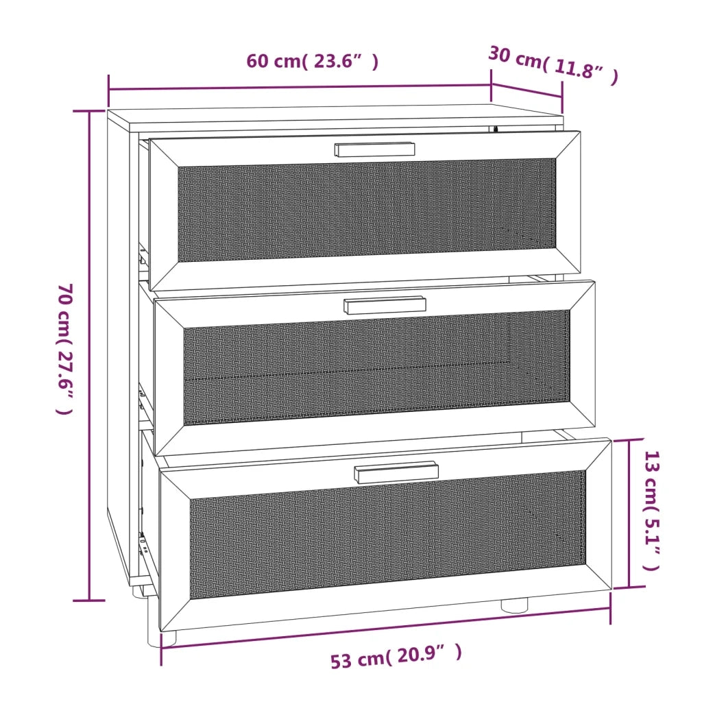 Credenza Bianca 60x30x70 cm Legno Massello Pino Rattan Naturale cod mxl 7714
