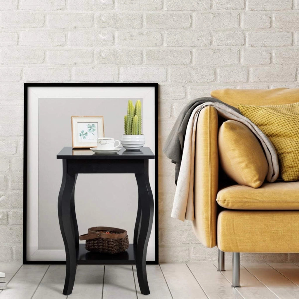 Comodino, Comodino da Divano a 2Livelli, Tavolino per la Camera da Letto, Capacità di peso di 17 kg, 40 x 40 x 60 cm (2, nero)
