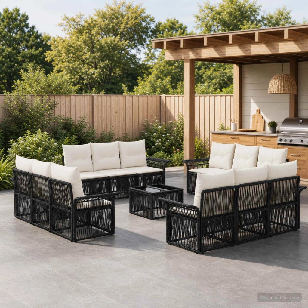 Set Divano da Giardino 13 pz Nero polyrattan 3434782