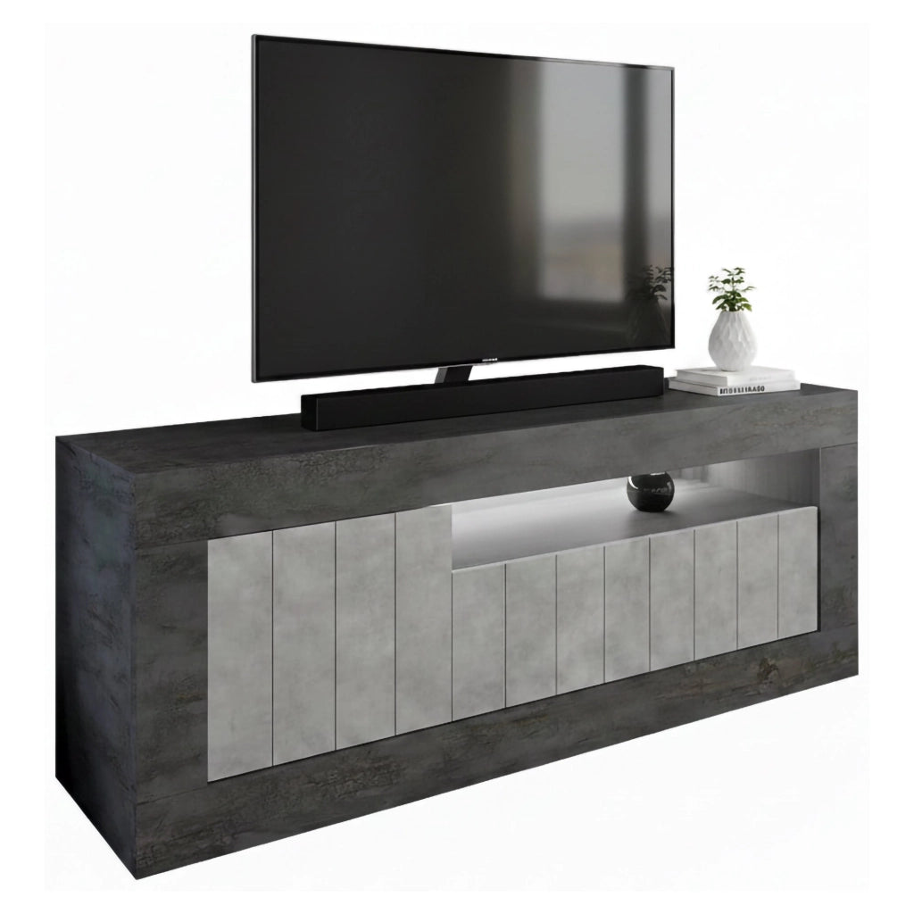 Mobile porta TV Iole, Credenza da soggiorno, Armadio basso per TV, Base parete attrezzata, Made in Italy, 138x42 h56 cm, Ardesia e Cemento
