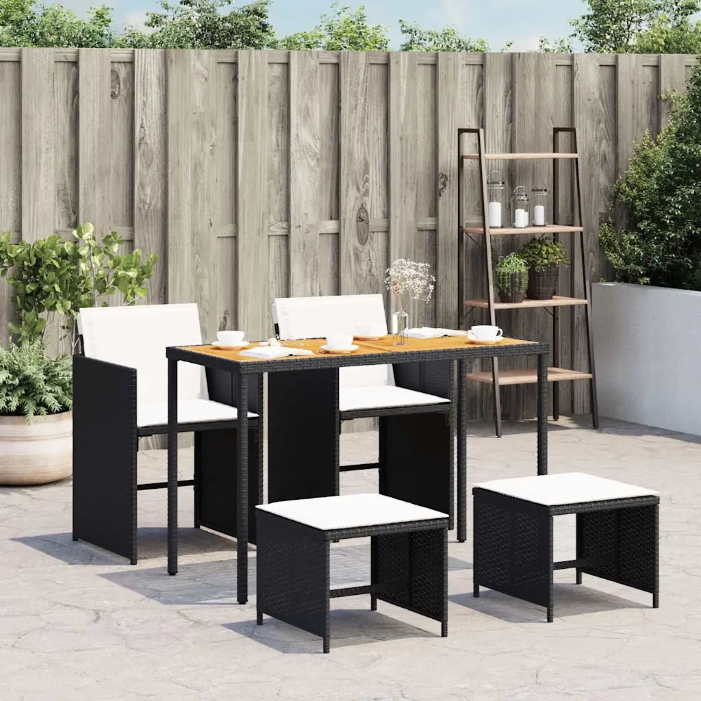 Set da Pranzo da Giardino 5 pz Nero con Cuscini in Polyrattan 365085