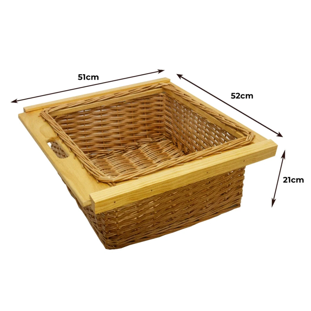 Cestelli Estraibili in Vimini per Cucina Cassetti Organizzazione Credenza Cesto in Vimini con Telaio e Binari in Legno di Faggio per Dispensa da 60cm Organizza Unità 60 cm con Viti GRATIS - 3 Cesti