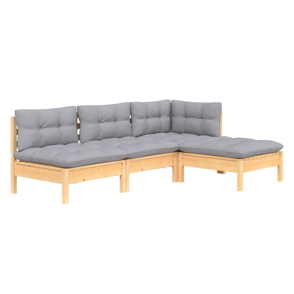 Set Divani da Giardino 4 pz con Cuscini Grigi Massello di Pino 3096297