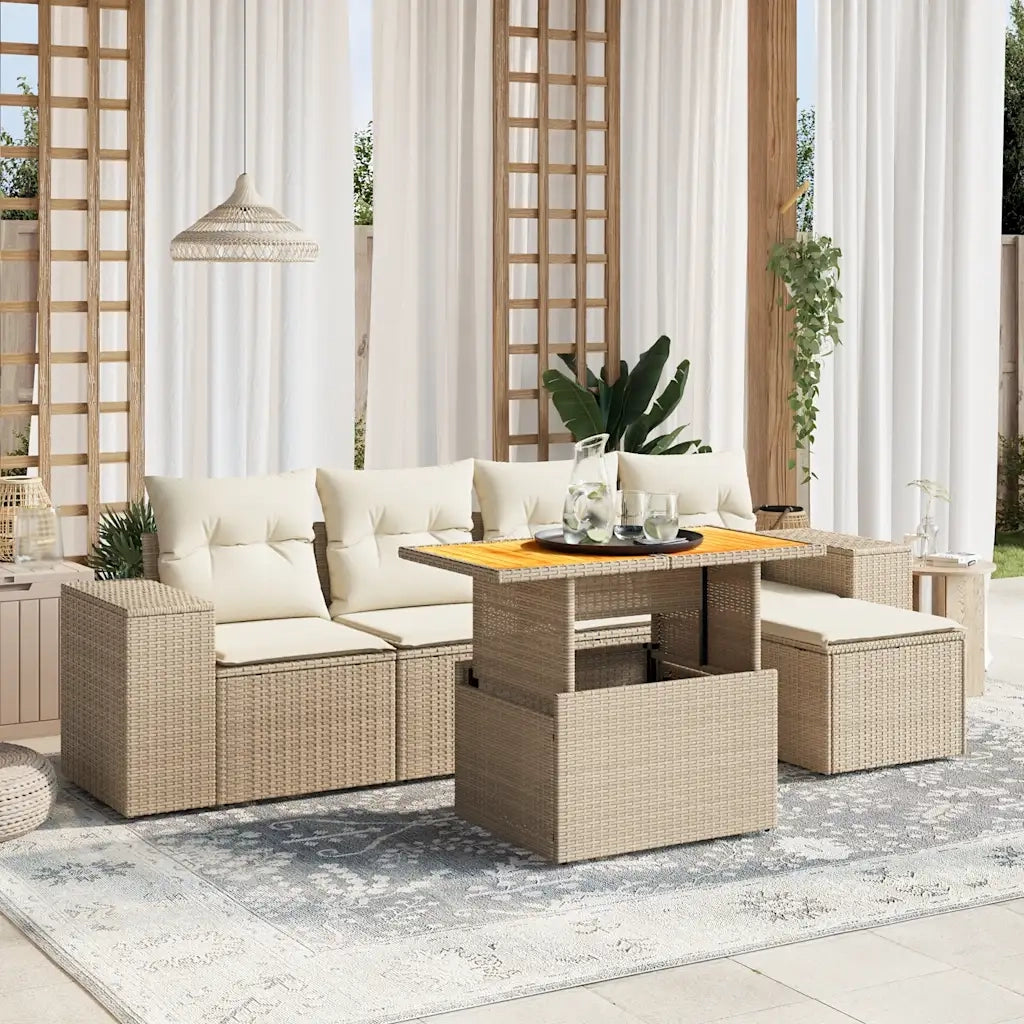 Set Divano da Giardino 6 pz con Cuscini Beige in Polyrattan 3275921