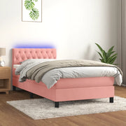 Letto a Molle con Materasso e LED Rosa 90x190 cm in Velluto 3134560