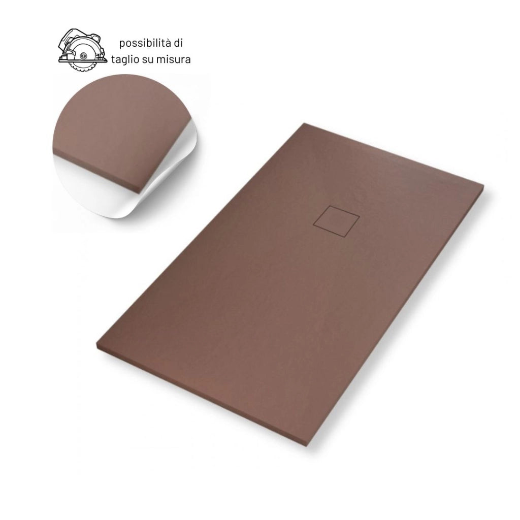 Piatto doccia in mineral marmo effetto ardesia antiscivolo colore cacao *** misure l100 x p80 x h4 cm, confezione 1