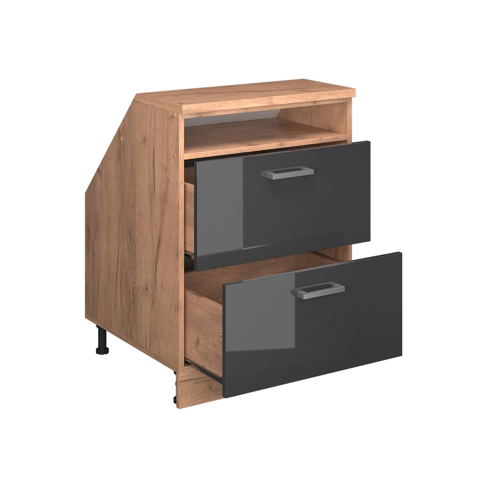 Mobile sottotetto Rion Antracite lucido/Rovere dorato 60 x 83.8 cm con 2 cassetti, carcassa 60 cm profondità Vicco
