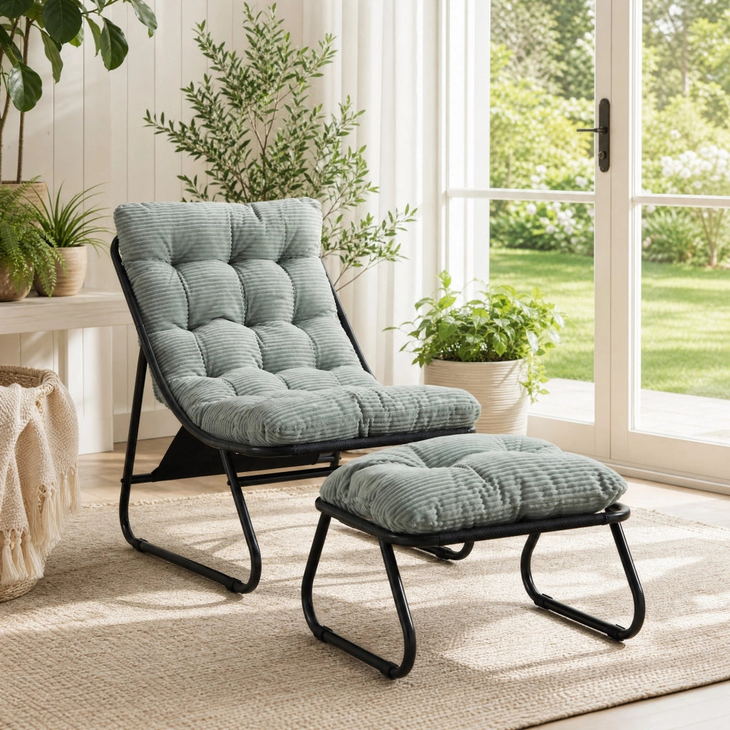 POLTRONA da esterno con pouf 65x78x86 cm in acciaio verde chiaro