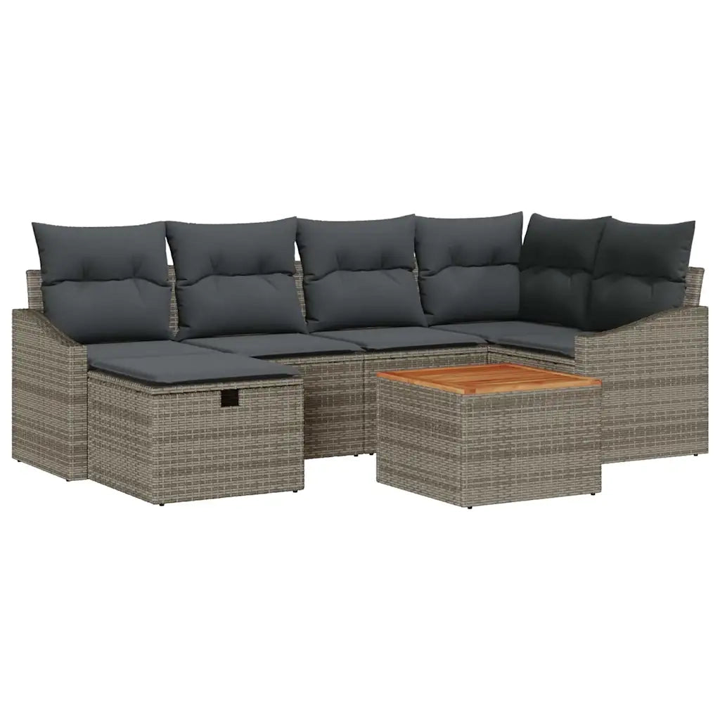 Set Divano da Giardino con cuscino 7 pcs Grigio Poly Rattan