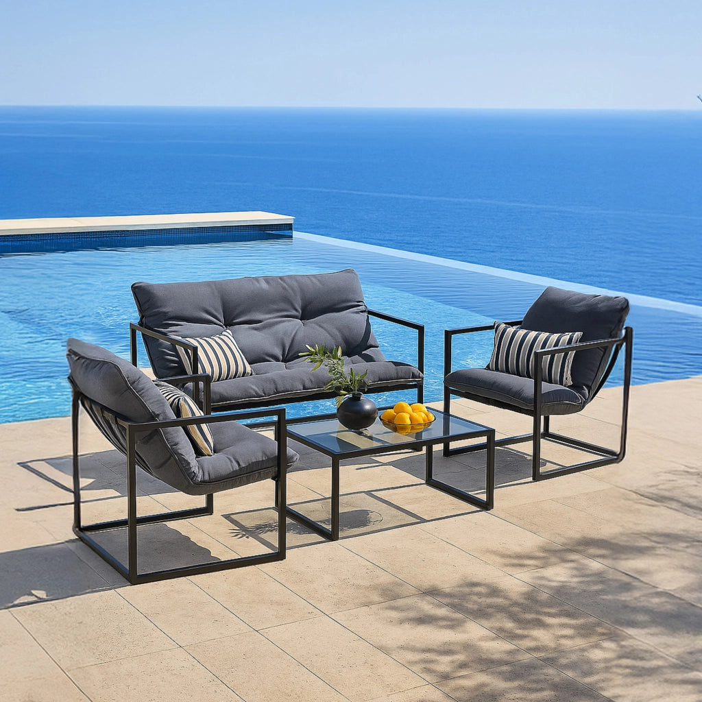 Set Salottino da Giardino Dallas con Cuscini in Olefina - Nero/Grigio casa.pro