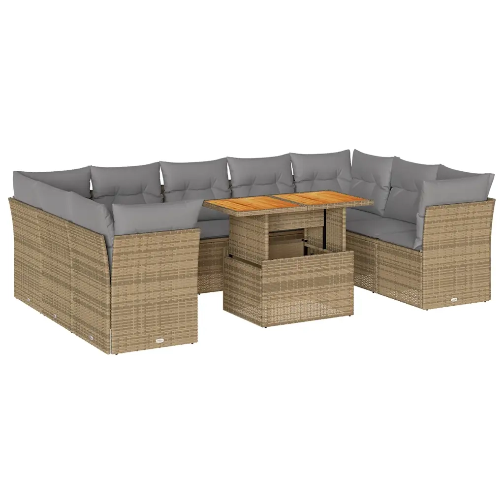 Set Divano da Giardino 10 pz con Cuscini Beige in Polyrattan 3326971