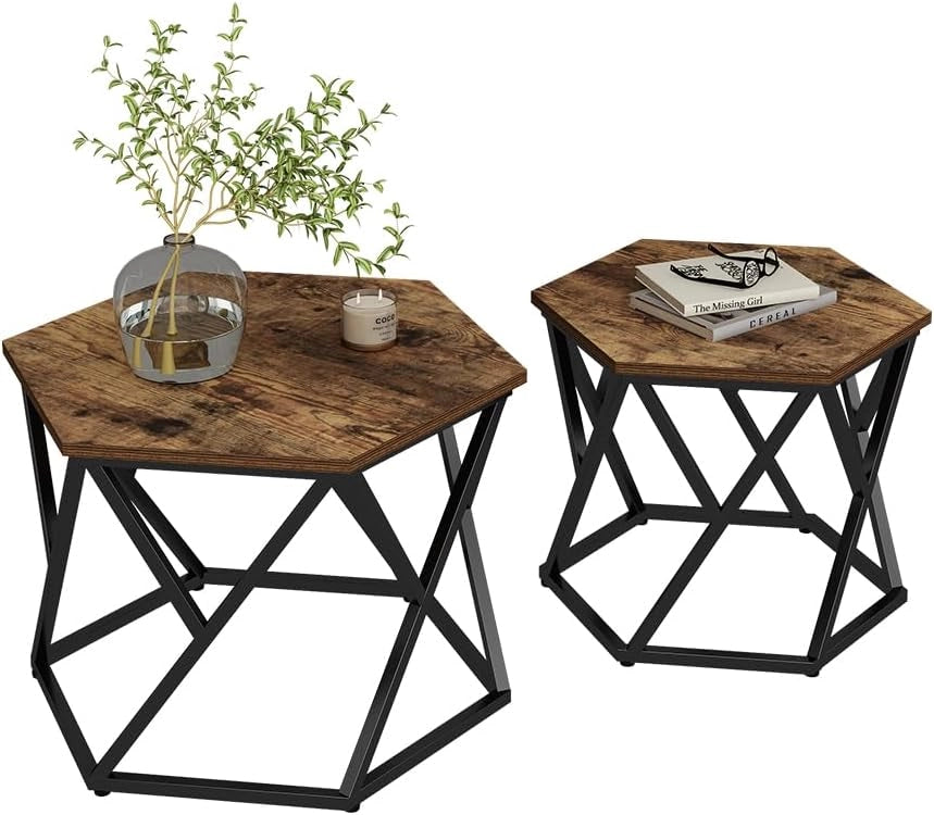 Set di tavolini Fyrk, Rovere rustico, 57 x 57 cm 2 parti, pieghevole salvaspazio e combinabile in modo versatile