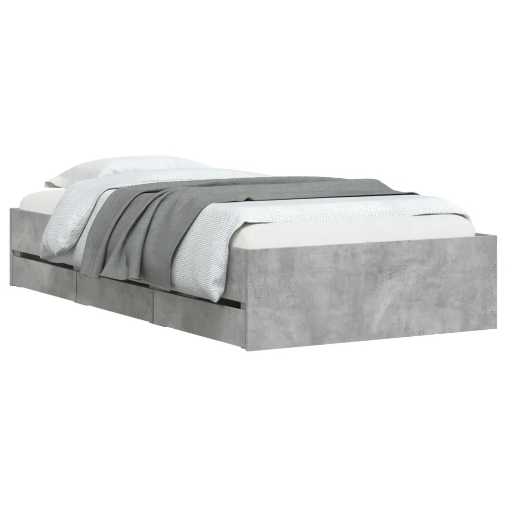 Letto singolo | Letto per adulti | Giroletto Cassetti Grigio Cemento 90x190 cm Legno Multistrato