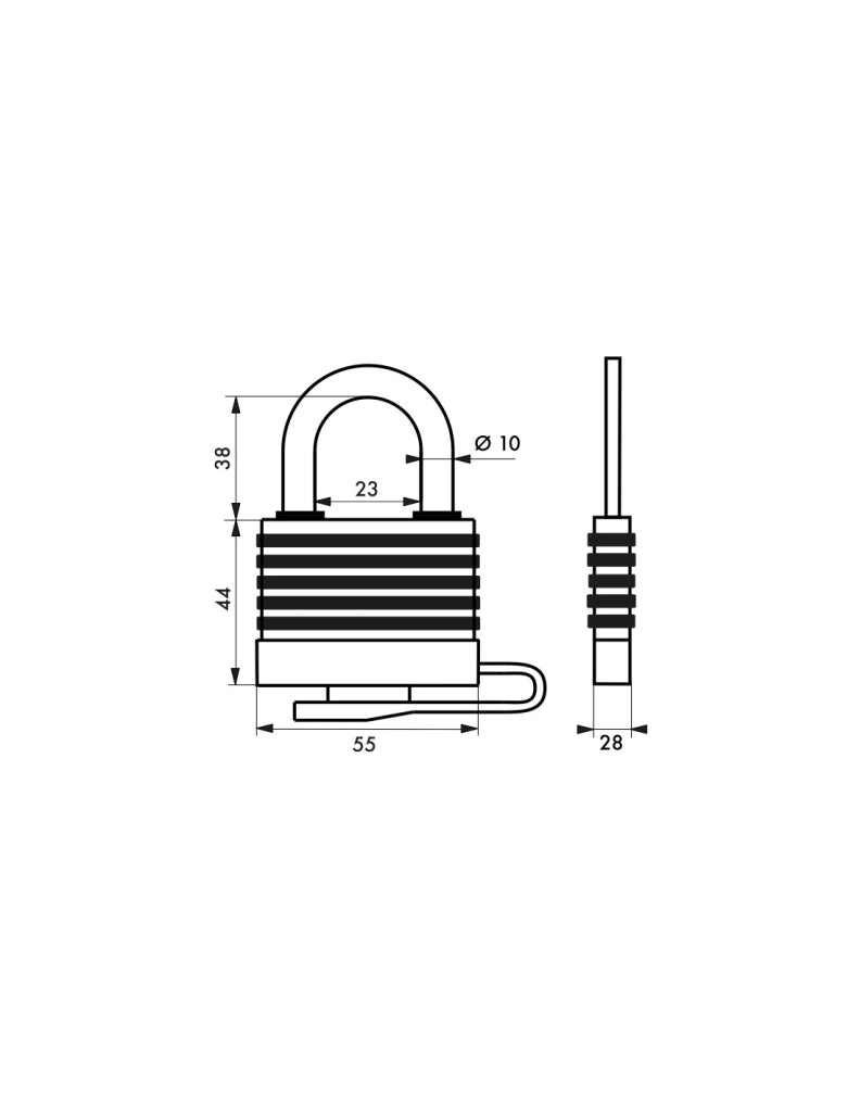 Lucchetto a lamelle, acciaio, da esterno, 50mm, rivestito in PVC, 2 chiavi in ottone nichelato - THIRARD