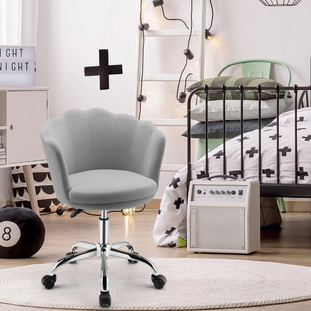 Sedia girevole regolabile con ruote piroettanti e schienale a forma di conchiglia, Poltrona ufficio ergonomica Grigio-Sedie e poltrone