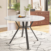 Tavolo da pranzo rotondo 100 cm con piano effetto marmo bianco e base in metallo nero