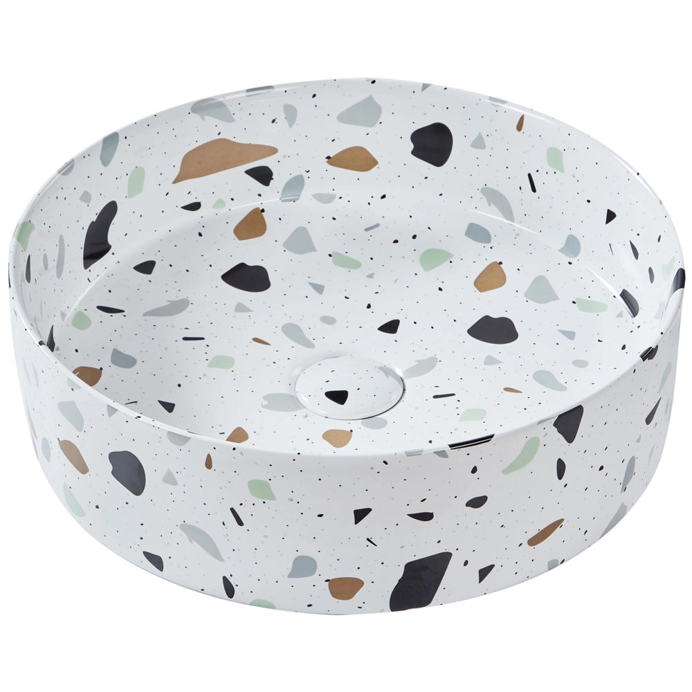 Lavabo da appoggio in ceramica effetto terrazzo bianco 400 mm Lavello da bagno rotondo