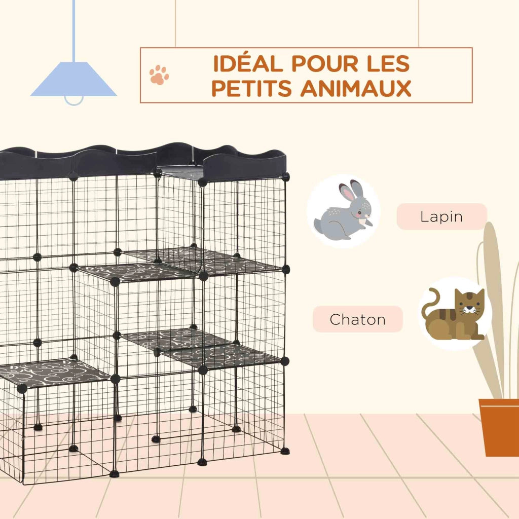 Recinto per animali domestici modulabile a 3 livelli ¨C zephmum ¨C 105x70x116 cm nero