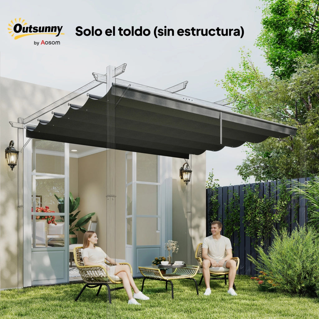 Telo per Pergola Retrattile 3,5x2,6 m ¨C zephmum ¨C Grigio Scuro con Fori di Drenaggio
