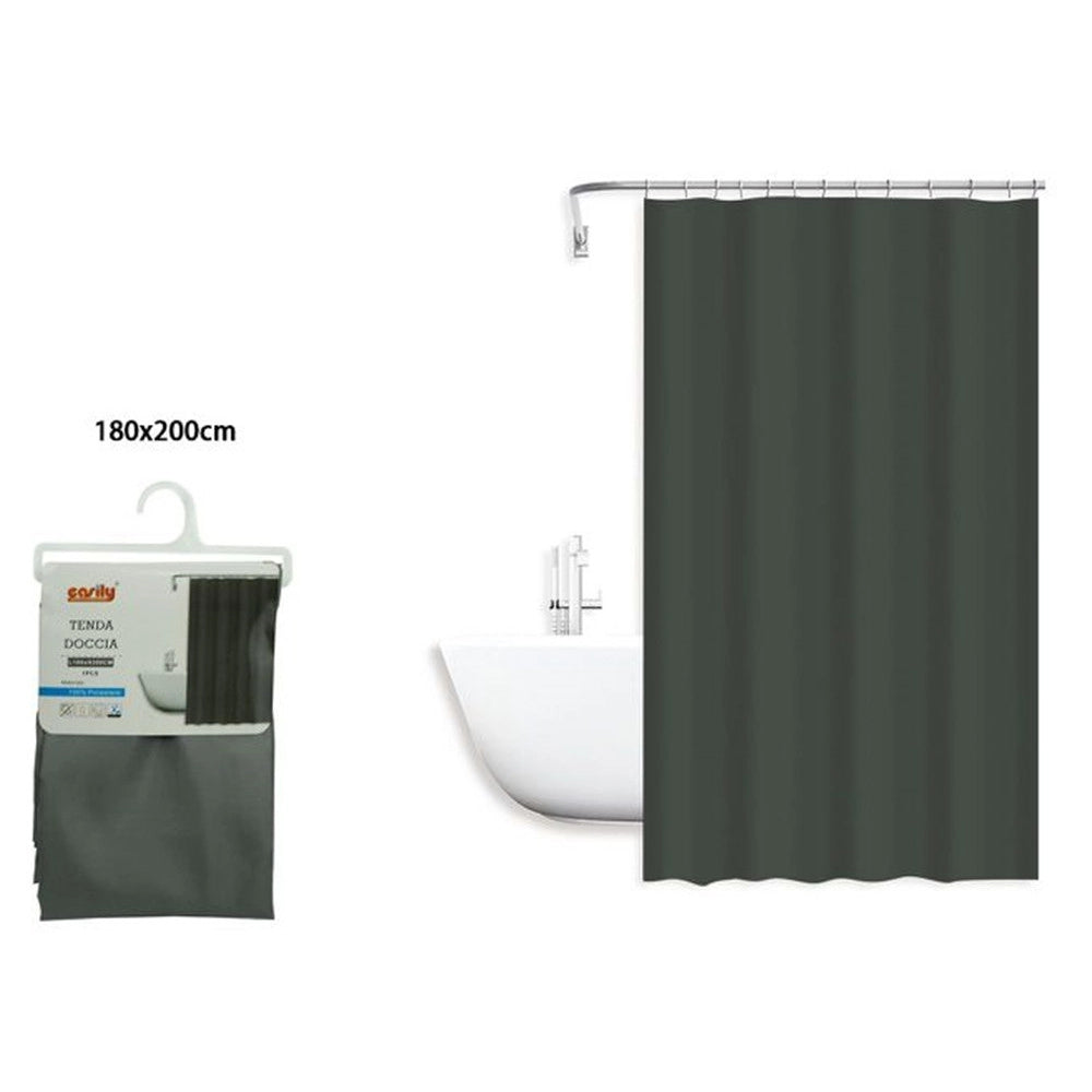 Trade Shop - Tenda Doccia Antimuffa Impermeabile Poliestere 180x200cm Ganci Bagno Grigia 79861 -