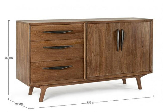 Credenza 2 Ante 3 Cassetti 152x40x85 cm in Legno Marrone