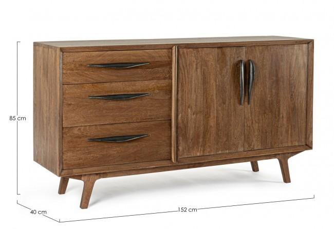 Credenza 2 Ante 3 Cassetti 152x40x85 cm in Legno Marrone
