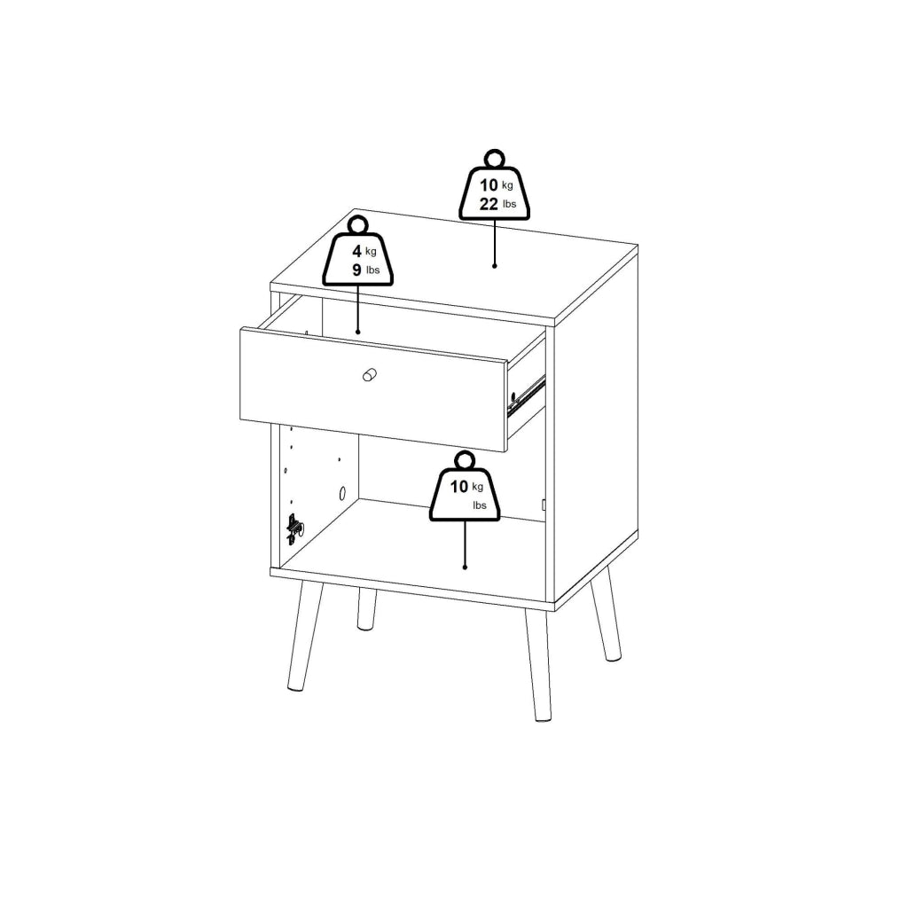 Comodino Antenati, Comò basso, Tavolino da notte, Mensola da letto, 50x39 h72 cm, Bianco