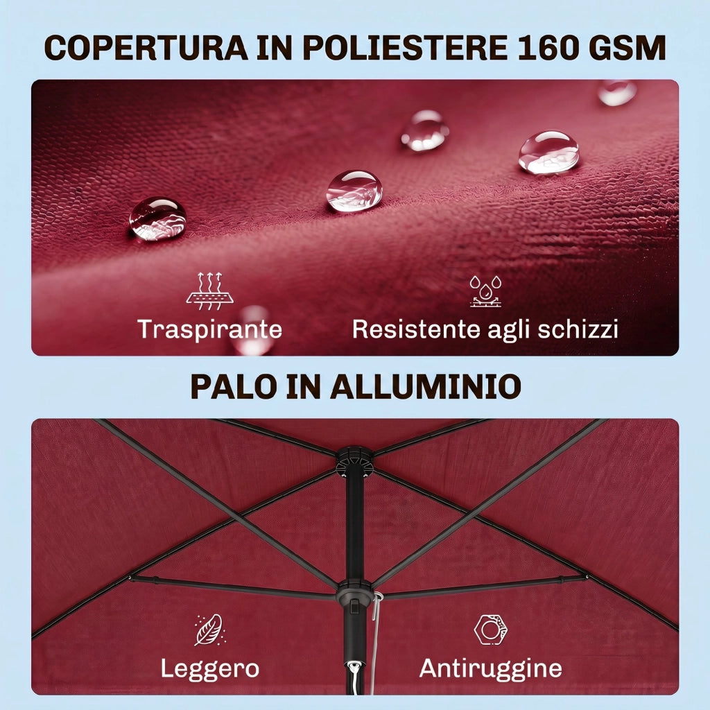 Ombrellone da Giardino Rettangolare ¨C zephmum ¨C 2x2.4 m Rosso e Nero