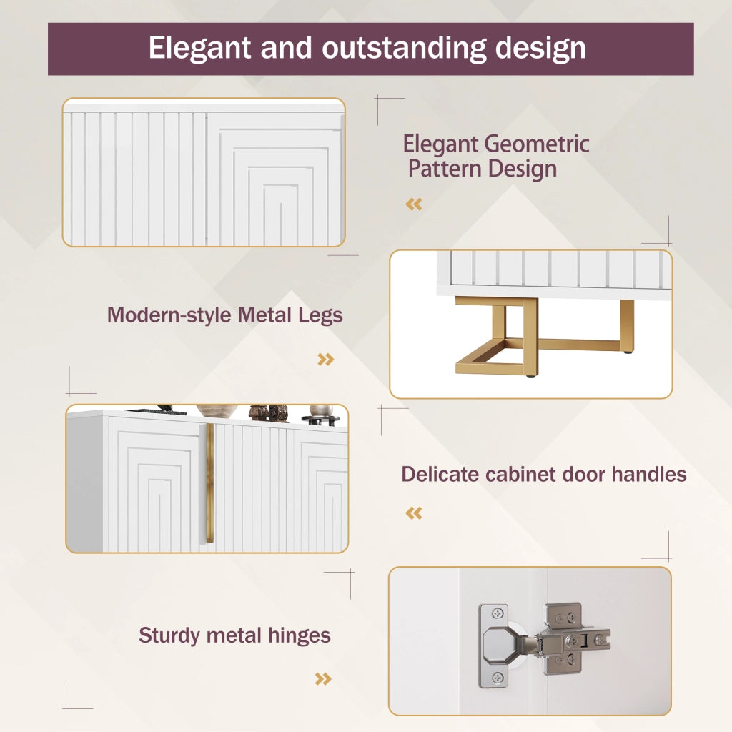 MADIA 152x40x75 cm Bianca in MDF con 2 porte e 4 scomparti