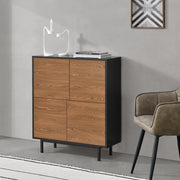 Mobile Contenitore Gnosjö Comò a 4 Ante 93 x 80 x 30 cm - Nero/Effetto Legno Scuro [en.casa]