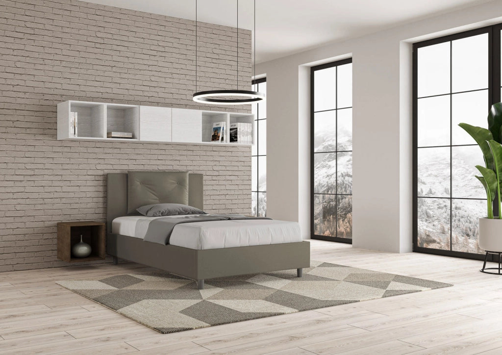 Letto una piazza e mezza senza rete imbottito 120x200 similpelle tortora Appia