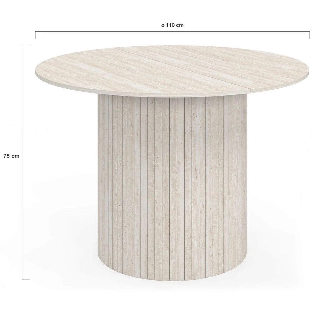 IDMarket - Tavolo da pranzo rotondo per 6 persone JULIETTE con gamba centrale a doghe in stile travertino 110 cm