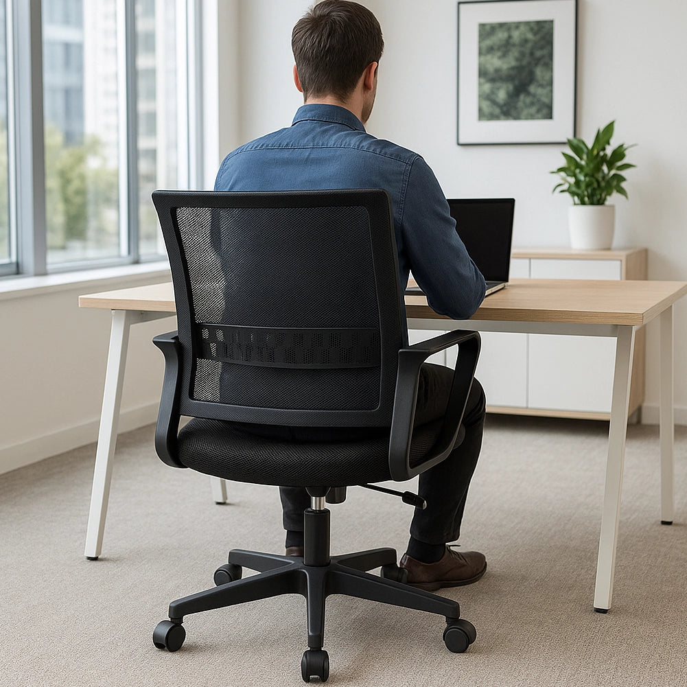 Sedia da Scrivania Nera con Ruote Piroettanti Seduta Ergonomica Ufficio e Casa