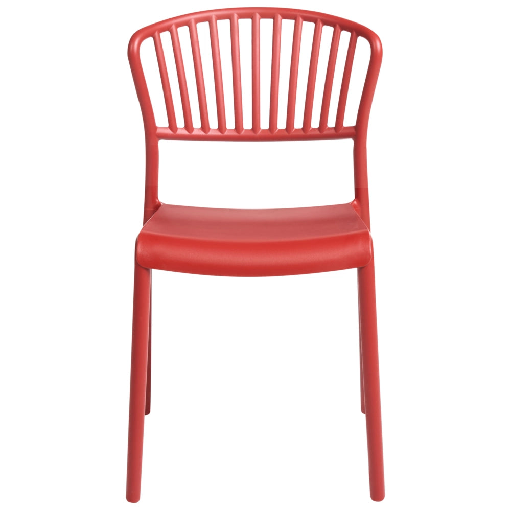 Set di 4 sedie da pranzo in plastica rosso per interni ed esterni da giardino impilabili in stile minimalista
