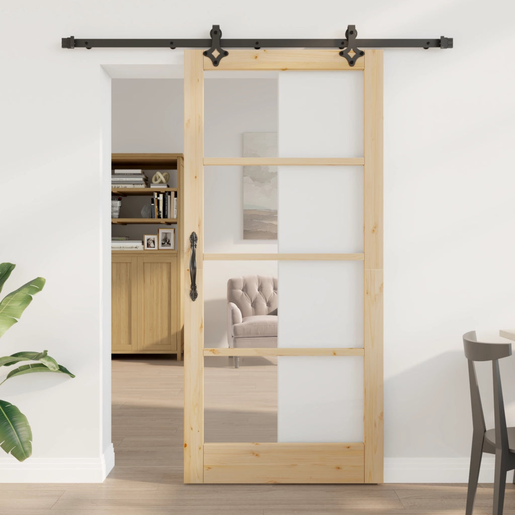 Porta scorrevole  con set di hardware 'ORKDAL'in legno massello e vetro