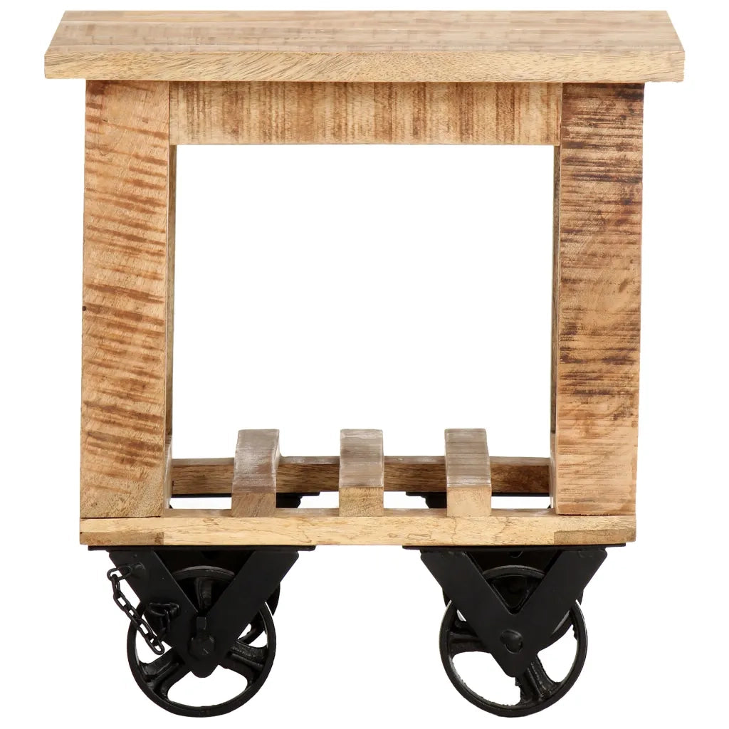 Tavolino Laterale con Ruote 40x40x42cm in Legno di Mango Grezzo 320936