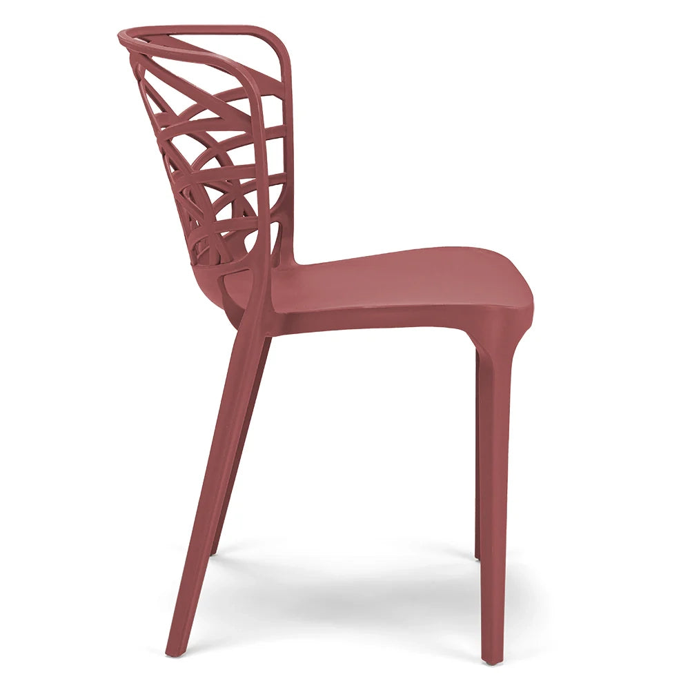 Set 4 sedie in polipropilene ARMONIA, impilabile, resistente ai raggi UV, design moderno, ideale per sala da pranzo, cucina, sala d’attesa, bar, ristoranti o giardino, colore Mattone