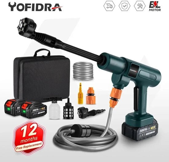 Rinfiata da Pressione con Batteria - Pistola senza Spazzola - Rinfiata da Pressione - Apparecchio di Pulizia per Casa e Giardino - Elettrodotto per Casa e Giardino - 6 in 1 - 200 bar - Batteria 18V