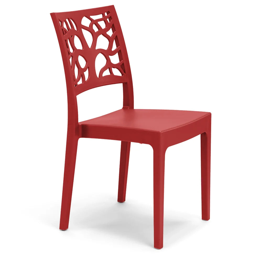 Set 4 sedie in polipropilene TETI, impilabile, resistente ai raggi UV, design moderno, ideale per sala da pranzo, cucina, sala d’attesa, bar, ristoranti o giardino, colore Rosso