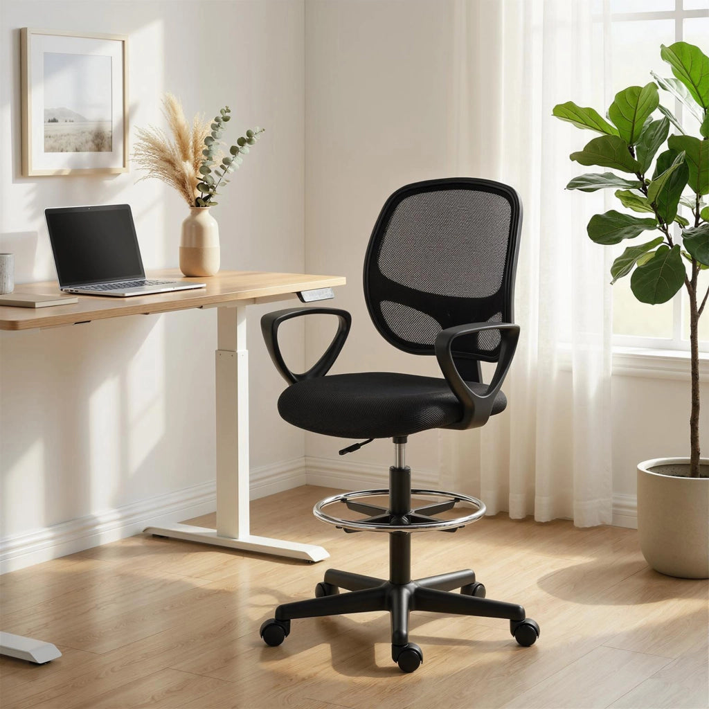 Sedia da ufficio ergonomica con poggiapiedi e braccioli regolabile ¨C zephmum ¨C nero 59x58x103-123cm