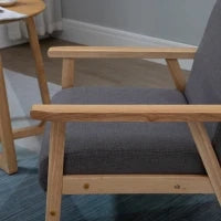 Poltrona in Stile Scandinavo, Legno Massello, Finitura in Lino, 64 cm x 70 cm x 72 cm, Grigio e Naturale